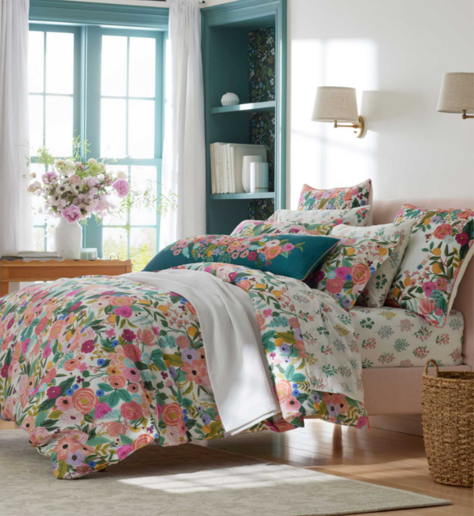 Rifle Paper Co floral bedding set in cottagecore style
